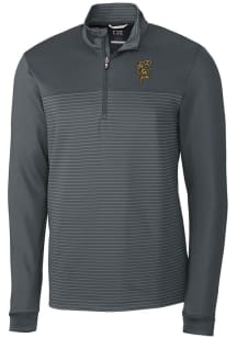 Cutter and Buck Grambling State Tigers Mens Grey Traverse Stripe Stretch Long Sleeve 1/4 Zip Pul..