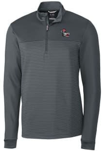 Cutter and Buck NC State Wolfpack Mens Grey Traverse Stripe Stretch Long Sleeve 1/4 Zip Pullover