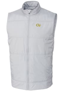 Cutter and Buck GA Tech Yellow Jackets Mens White Stealth Hybrid Quilted Windbreaker Vest Big an..