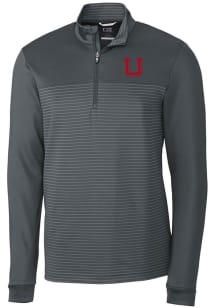 Cutter and Buck Utah Utes Mens Grey Traverse Stripe Stretch Long Sleeve 1/4 Zip Pullover