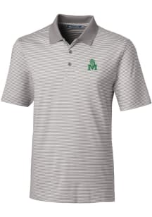 Cutter and Buck Marshall Thundering Herd Mens Grey Forge Tonal Stripe Short Sleeve Polo