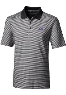 Cutter and Buck Northwestern Wildcats Mens Black Forge Tonal Stripe Short Sleeve Polo
