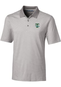 Cutter and Buck Tulane Green Wave Mens Grey Forge Tonal Stripe Short Sleeve Polo
