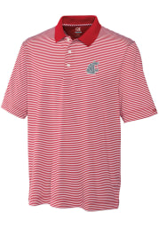 Cutter and Buck Washington State Cougars Mens Red Trevor Stripe Short Sleeve Polo