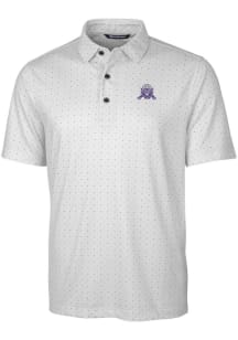 Mens Northwestern Wildcats White Cutter and Buck Pike Double Dot Short Sleeve Polo Shirt