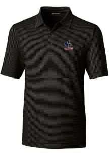 Cutter and Buck Delaware Fightin' Blue Hens Mens Black Forge Pencil Stripe Short Sleeve Polo