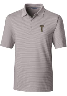 Cutter and Buck GA Tech Yellow Jackets Mens Grey Vault Forge Pencil Stripe Short Sleeve Polo