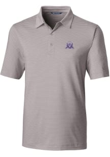 Mens Northwestern Wildcats Grey Cutter and Buck Forge Pencil Stripe Short Sleeve Polo Shirt