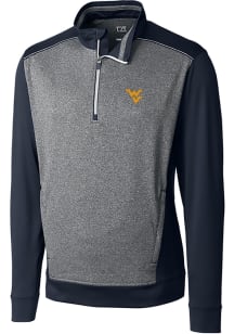 Cutter and Buck West Virginia Mountaineers Mens Navy Blue Replay Long Sleeve 1/4 Zip Pullover