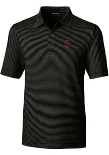 Cutter and Buck Southern Illinois Salukis Mens Black Forge Pencil Stripe Short Sleeve Polo