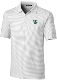 Cutter and Buck Tulane Green Wave Mens White Forge Pencil Stripe Short Sleeve Polo