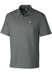 Cutter and Buck Michigan Wolverines Mens Grey Drytec Genre Textured Short Sleeve Polo
