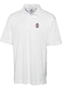 Cutter and Buck Southern Illinois Salukis Mens White Drytec Genre Textured Short Sleeve Polo