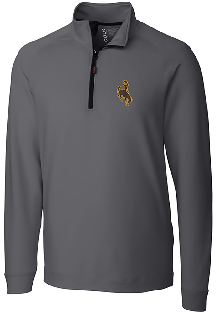 Cutter and Buck Wyoming Cowboys Mens Grey Jackson Long Sleeve 1/4 Zip Pullover