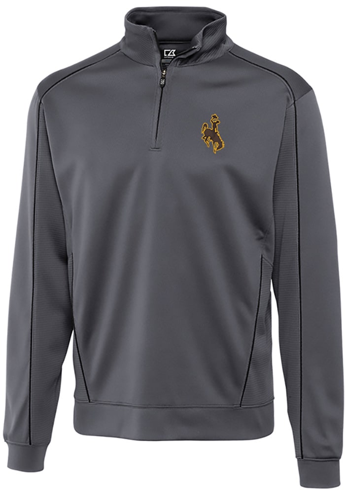 Cutter and Buck Wyoming Cowboys Mens Grey Edge Long Sleeve 1/4 Zip Pullover