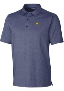 Cutter and Buck Michigan Wolverines Mens Blue Forge Heathered Short Sleeve Polo