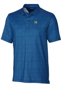 Cutter and Buck Michigan Wolverines Mens Blue Pike Micro Floral Short Sleeve Polo