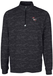 Cutter and Buck NC State Wolfpack Mens Black Traverse Camo Print Stretch Long Sleeve 1/4 Zip Pul..