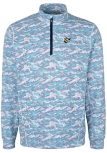 Cutter and Buck West Virginia Mountaineers Mens Blue Traverse Camo Print Stretch Long Sleeve 1/4..