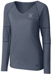 Cutter and Buck Xavier Musketeers Womens Navy Blue Victory Long Sleeve T-Shirt