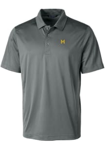 Cutter and Buck Michigan Wolverines Mens Grey Prospect Textured Short Sleeve Polo