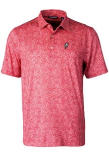 Mens Ohio State Buckeyes Red Cutter and Buck Vault Pike Constellation Short Sleeve Polo Shirt