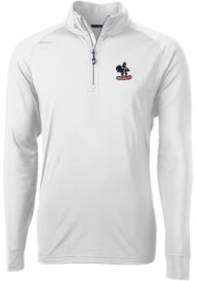 Cutter and Buck Delaware Fightin' Blue Hens Mens White Adapt Eco Knit Long Sleeve 1/4 Zip Pullov..