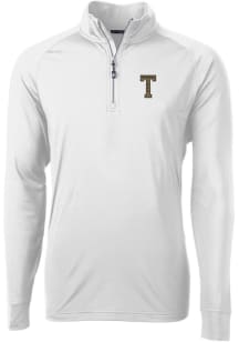 Cutter and Buck GA Tech Yellow Jackets Mens White Adapt Eco Knit Long Sleeve 1/4 Zip Pullover