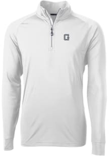 Cutter and Buck Georgetown Hoyas Mens White Vault Adapt Eco Knit Long Sleeve 1/4 Zip Pullover