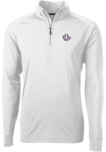 Cutter and Buck TCU Horned Frogs Mens White Vault Adapt Eco Knit Long Sleeve 1/4 Zip Pullover