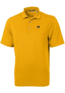 Mens Michigan Wolverines Gold Cutter and Buck Virtue Eco Pique Short Sleeve Polo Shirt