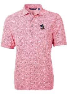 Cutter and Buck Delaware Fightin' Blue Hens Mens Red Virtue Eco Pique Botanical Short Sleeve Pol..