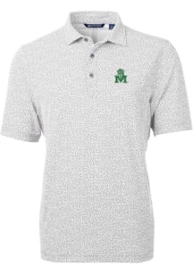 Cutter and Buck Marshall Thundering Herd Mens Grey Virtue Eco Pique Botanical Short Sleeve Polo