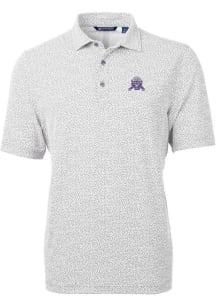 Mens Northwestern Wildcats Grey Cutter and Buck Virtue Eco Pique Botanical Short Sleeve Polo Shi..