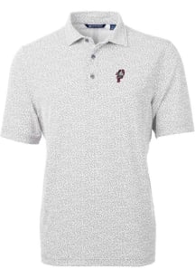 Mens Ohio State Buckeyes Grey Cutter and Buck Vault Virtue Eco Pique Botanical Short Sleeve Polo..