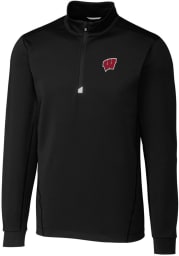 Cutter and Buck Wisconsin Badgers Mens Black Traverse Stretch Big and Tall 1/4 Zip Pullover