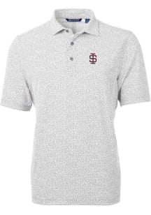 Cutter and Buck Southern Illinois Salukis Mens Grey Virtue Eco Pique Botanical Short Sleeve Polo
