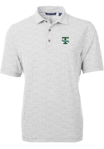 Cutter and Buck Tulane Green Wave Mens Grey Vault Virtue Eco Pique Botanical Short Sleeve Polo