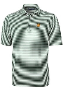Cutter and Buck Baylor Bears Mens Green Virtue Eco Pique Stripe Short Sleeve Polo