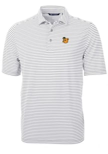 Cutter and Buck Baylor Bears Mens Grey Virtue Eco Pique Stripe Short Sleeve Polo