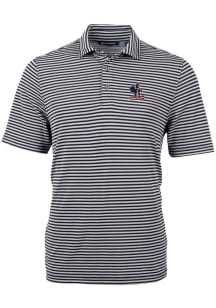 Cutter and Buck Delaware Fightin' Blue Hens Mens Black Virtue Eco Pique Stripe Short Sleeve Polo