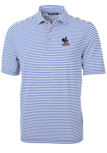 Cutter and Buck Delaware Fightin' Blue Hens Mens Blue Virtue Eco Pique Stripe Short Sleeve Polo