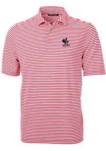 Cutter and Buck Delaware Fightin' Blue Hens Mens Red Virtue Eco Pique Stripe Short Sleeve Polo