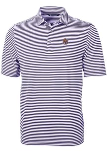 Cutter and Buck LSU Tigers Mens Purple Vault Virtue Eco Pique Stripe Short Sleeve Polo