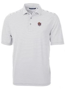 Cutter and Buck LSU Tigers Mens Grey Vault Virtue Eco Pique Stripe Short Sleeve Polo