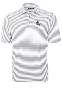 Cutter and Buck NC State Wolfpack Mens Grey Vault Virtue Eco Pique Stripe Short Sleeve Polo