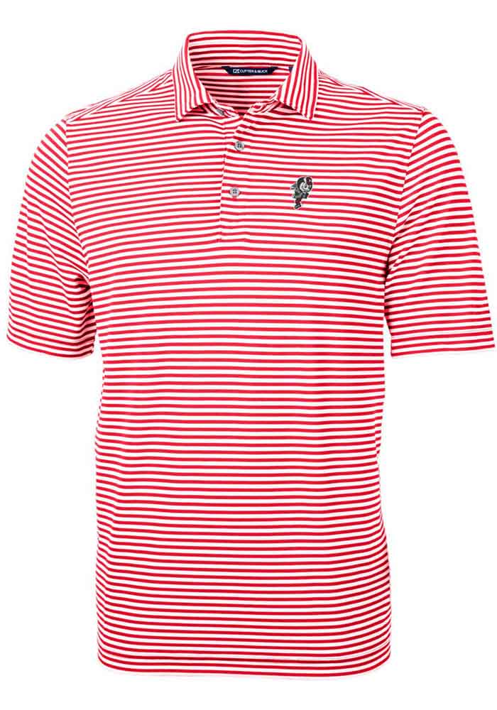 Cutter and Buck Ohio State Buckeyes Mens Vault Virtue Eco Pique Stripe Short Sleeve Polo