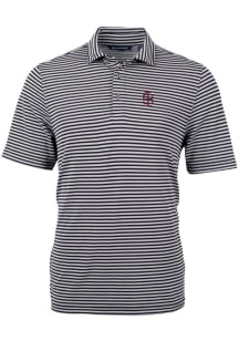Cutter and Buck Southern Illinois Salukis Mens Black Virtue Eco Pique Stripe Short Sleeve Polo