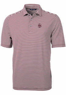Cutter and Buck Southern Illinois Salukis Mens Red Virtue Eco Pique Stripe Short Sleeve Polo