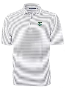 Cutter and Buck Tulane Green Wave Mens Grey Vault Virtue Eco Pique Stripe Short Sleeve Polo